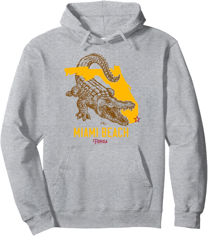 Miami Beach Florida FL Aligator Vacation Surf Sunset Pullover Hoodie