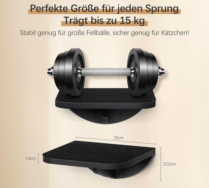 Katzentreppe Wand 3er-Set, Katzen Kletterwand mit 2 Kletterstufen & Gebogenen Plattformen, Wandmonti