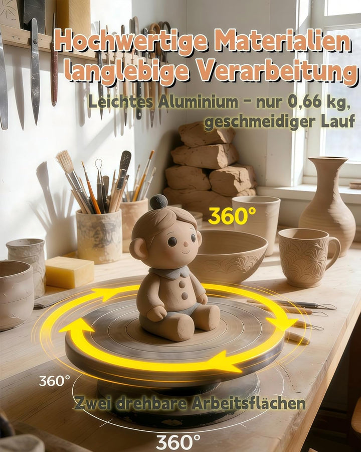Töpferscheibe für Anfänger & Kinder – 20cm Aluminium Drehscheibe mit Präzisions-Kugellager für Töpfe