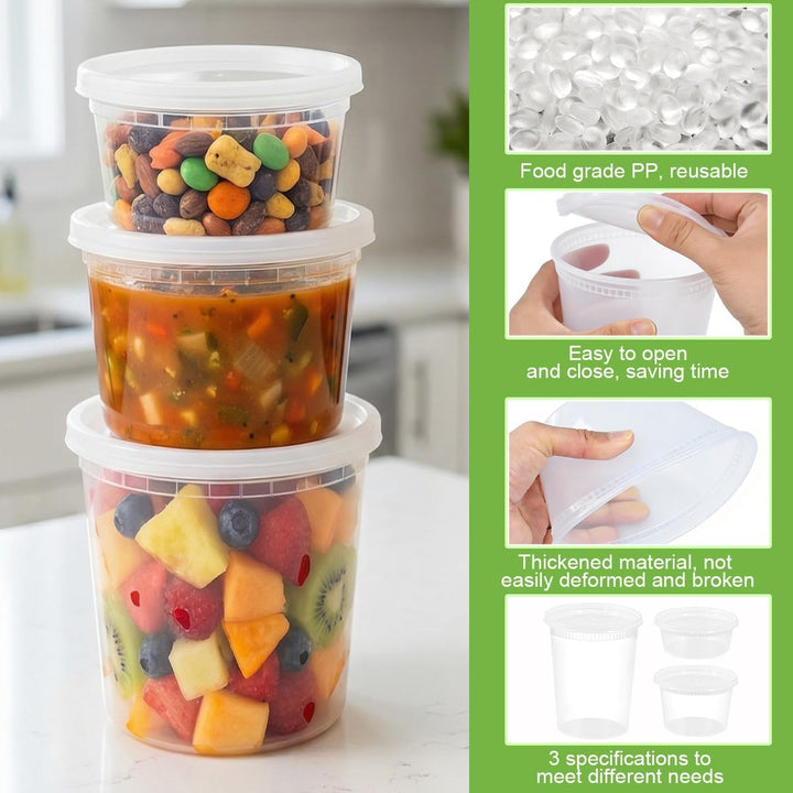 Kleemeiero 50 Sets Frischhaltedosen mit Deckel Vorratsdosen 8, 16, 32 oz Deli Container Luftdichte K