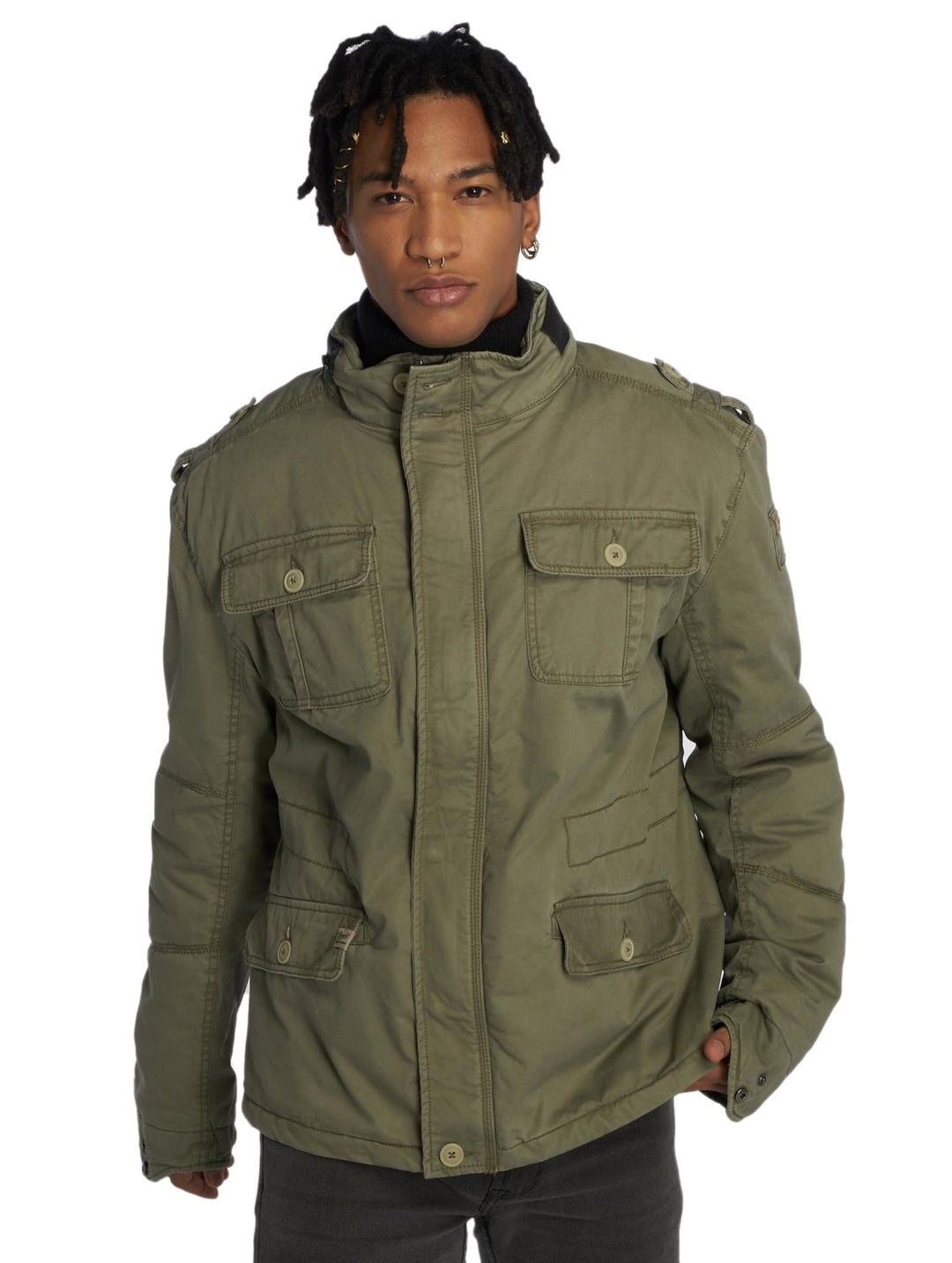 Brandit Jacket - Stylische Jacke für Herren mit versteckter Kapuze, Stehkragen und Baumwollfutter, Ü