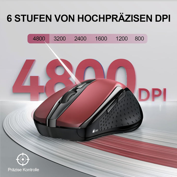 TECKNET Bluetooth Maus, 4800 DPI Kabellos Ergonomische Maus (Tri-Modi: BT 5.0/3.0+2.4G), 30 Monate B