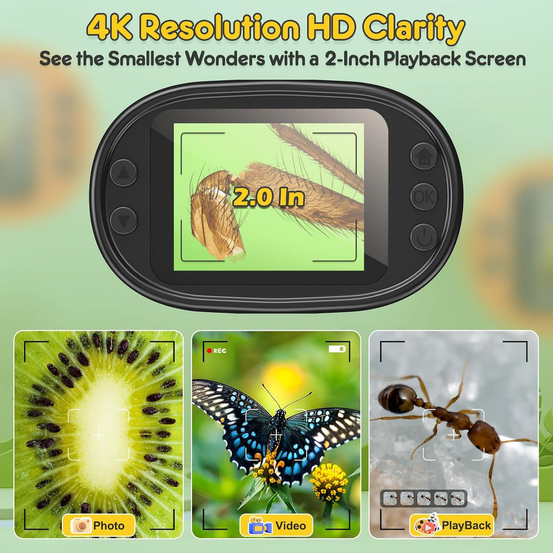 1000X Digitales Handmikroskop mit 2,0" 4K Bildschirm – Wiederaufladbares Komplett-Set inkl. 32GB Spe
