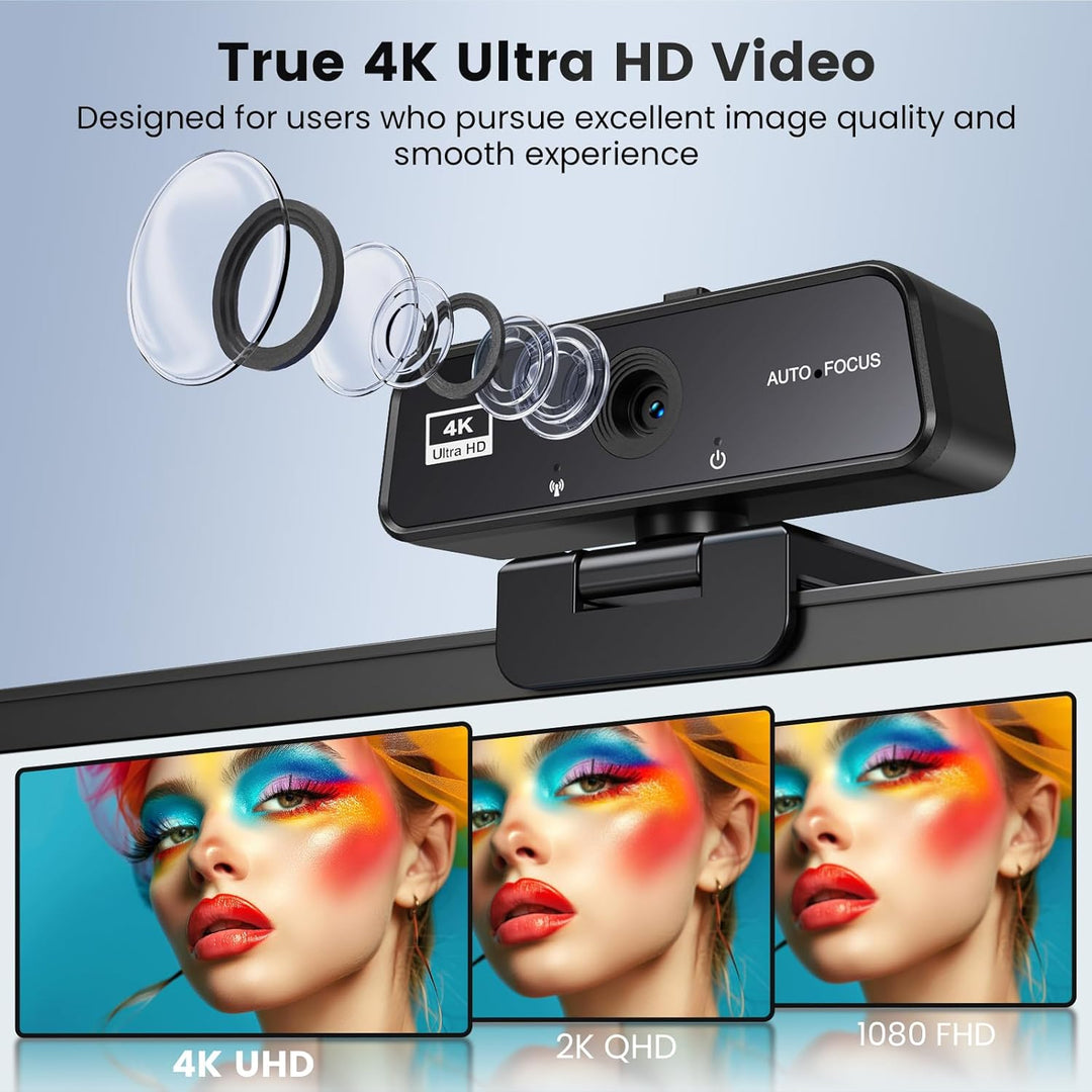4K Webcam mit Autofokus – Ultra HD Streaming Kamera mit Integriertem Mikrofon & Automatischer Lichtk