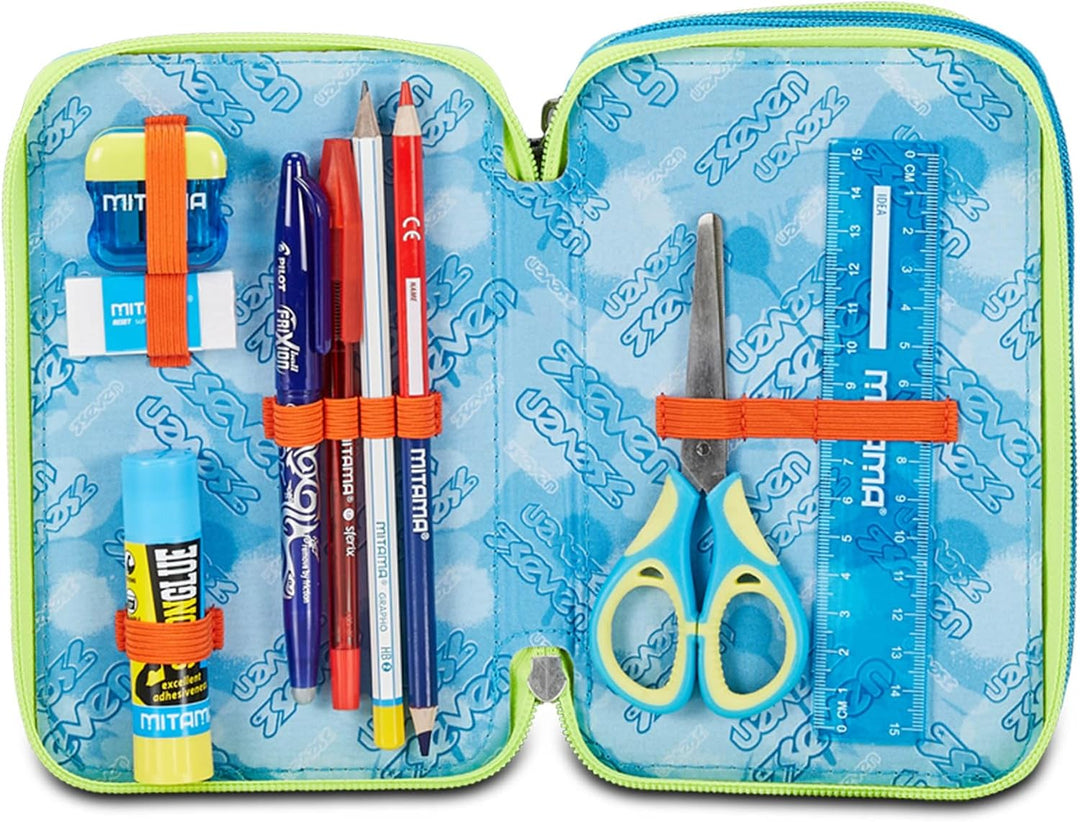 Seven Federmäppchen, Mäppchen, Mehrfarbig, Federtasche für Schreibwaren, Etui komplett mit Bleistift