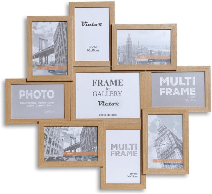 VictoR Bilderrahmen Collage Beige Holz mit 9 Bildern (8 x 10x15cm; 1 x 13x18cm) - Collage Bilderrahm
