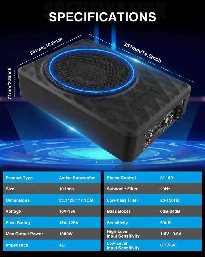 Aktivsubwoofer Geeignet für Auto/Truck, Ultraflacher Auto-Subwoofer, Mit Integriertem Verstärker, Un