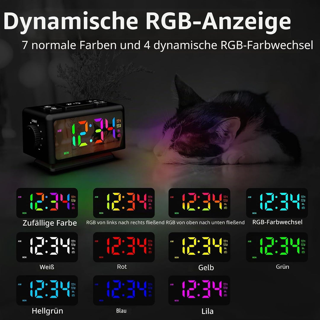 ThreeH Digitaler Wecker FM Radio Bunte Wecker Nachttisch Digitaluhr für Kinder Jugendliche Helligkei