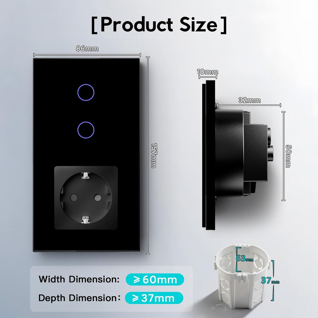BSEED Normal Steckdose mit Smart Alexa Lichtschalter Kompatibel mit Alexa,Google Home, Glas Touchscr