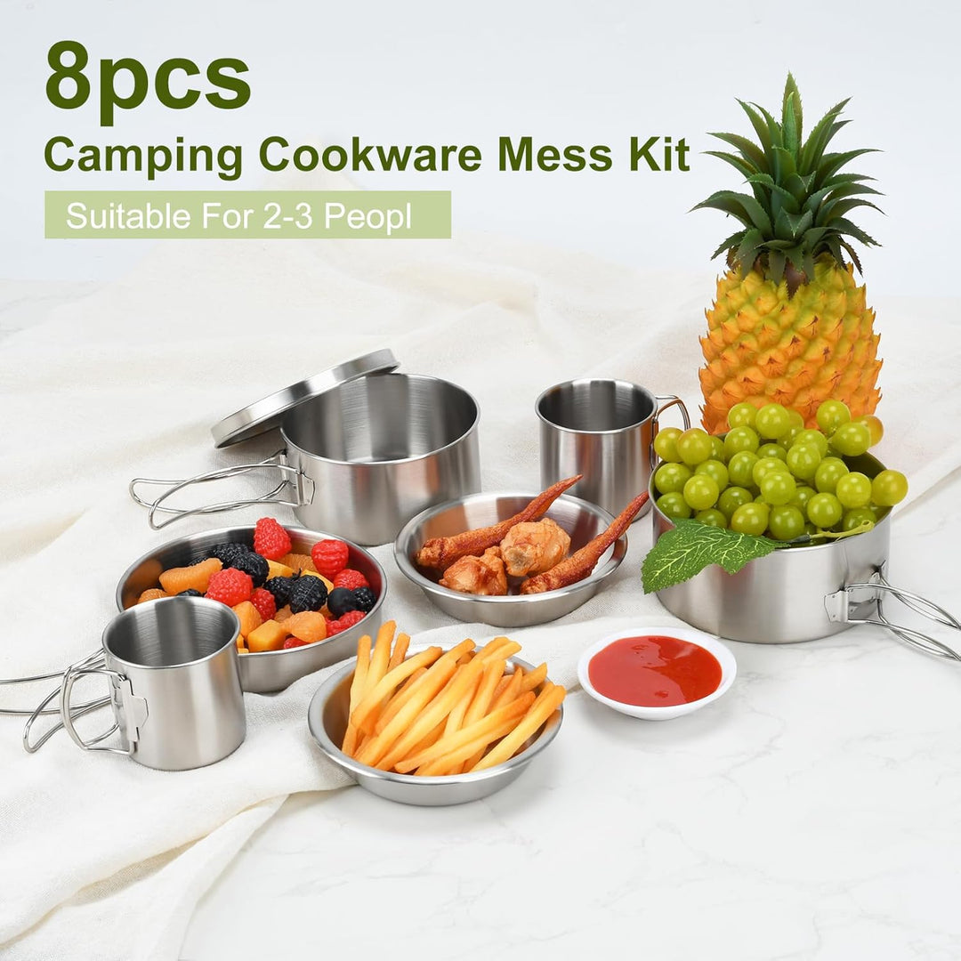 Rucksack Camping Kochgeschirr, 304 Edelstahl Mini-Picknick-Camping Kochset mit Topf und Pfannenset f