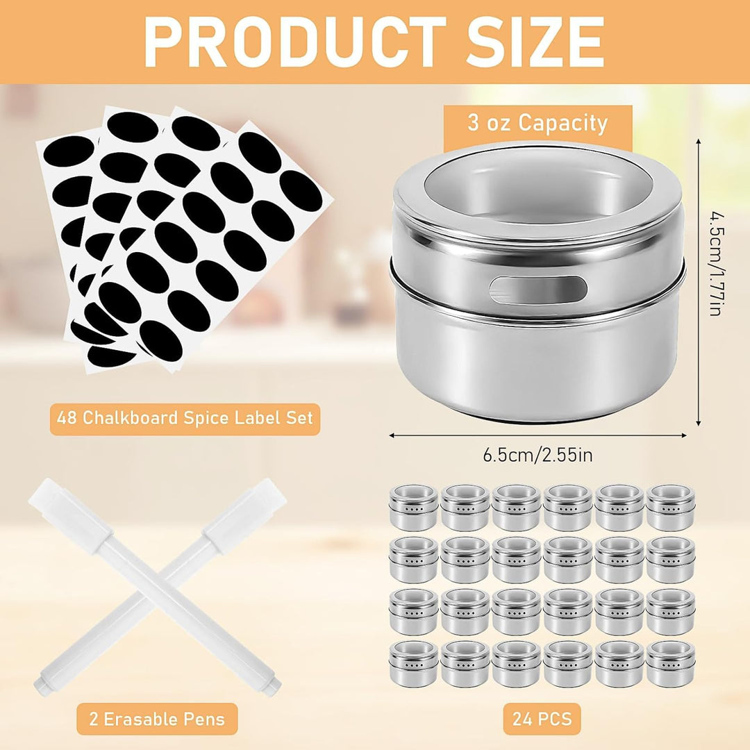 24 Stück Edelstahl Magnetische Gewürzdosen mit Deckeln, Magnet Gewürz Aufbewahrung Dosen Set mit 48