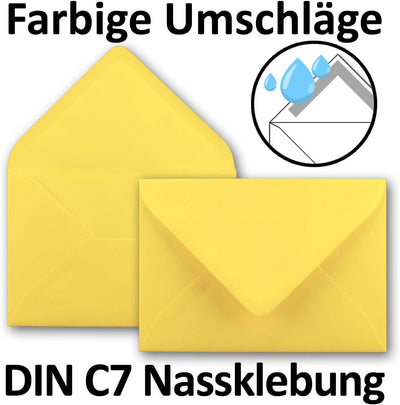250x kleine Umschläge in Zitronengelb DIN C7 8,1 x 11,4 cm mit Spitzklappe und Nassklebung in 120 g/