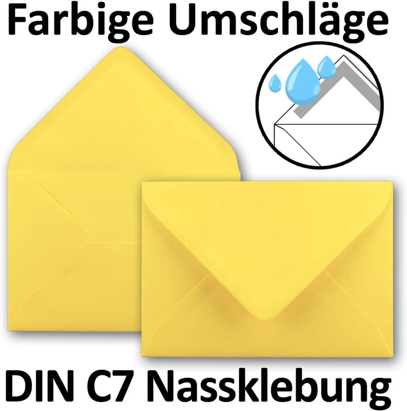 250x kleine Umschläge in Zitronengelb DIN C7 8,1 x 11,4 cm mit Spitzklappe und Nassklebung in 120 g/