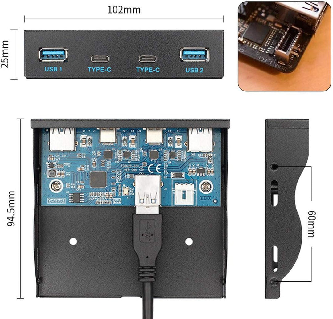 cablecc USB 3.1 Frontpanel Header auf USB-C & USB 3.0 HUB 4 Ports Frontpanel Motherboard Kabel für 3