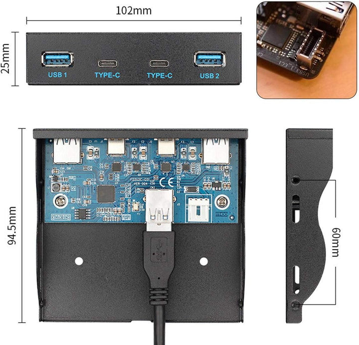 cablecc USB 3.1 Frontpanel Header auf USB-C & USB 3.0 HUB 4 Ports Frontpanel Motherboard Kabel für 3
