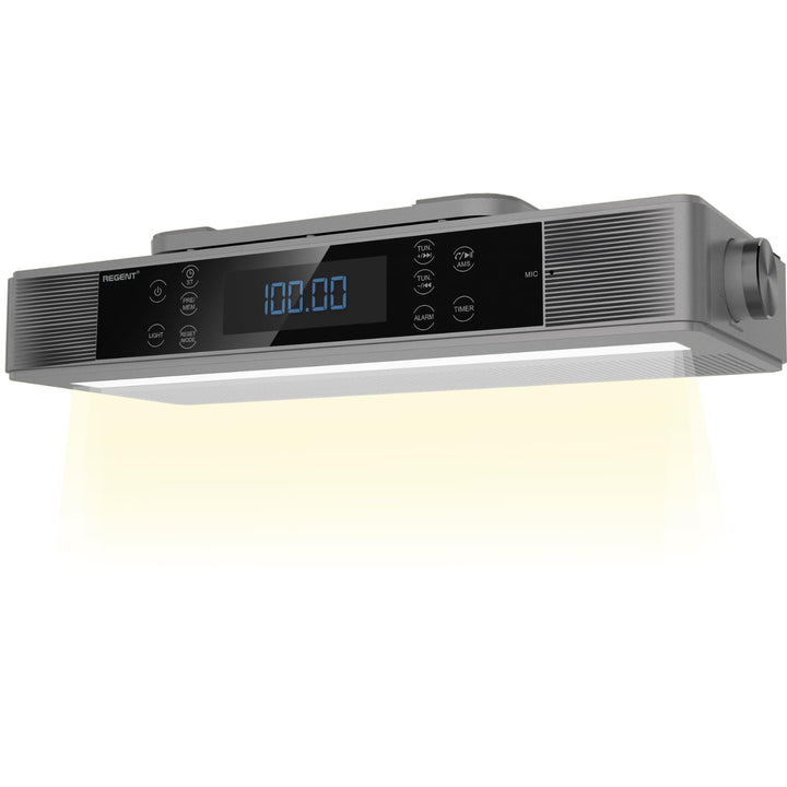 Regent Cucina Unterbau Küchenradio mit FM, Bluetooth, LED-Leiste, Farbdisplay, Küchentimer & 2 Wecke