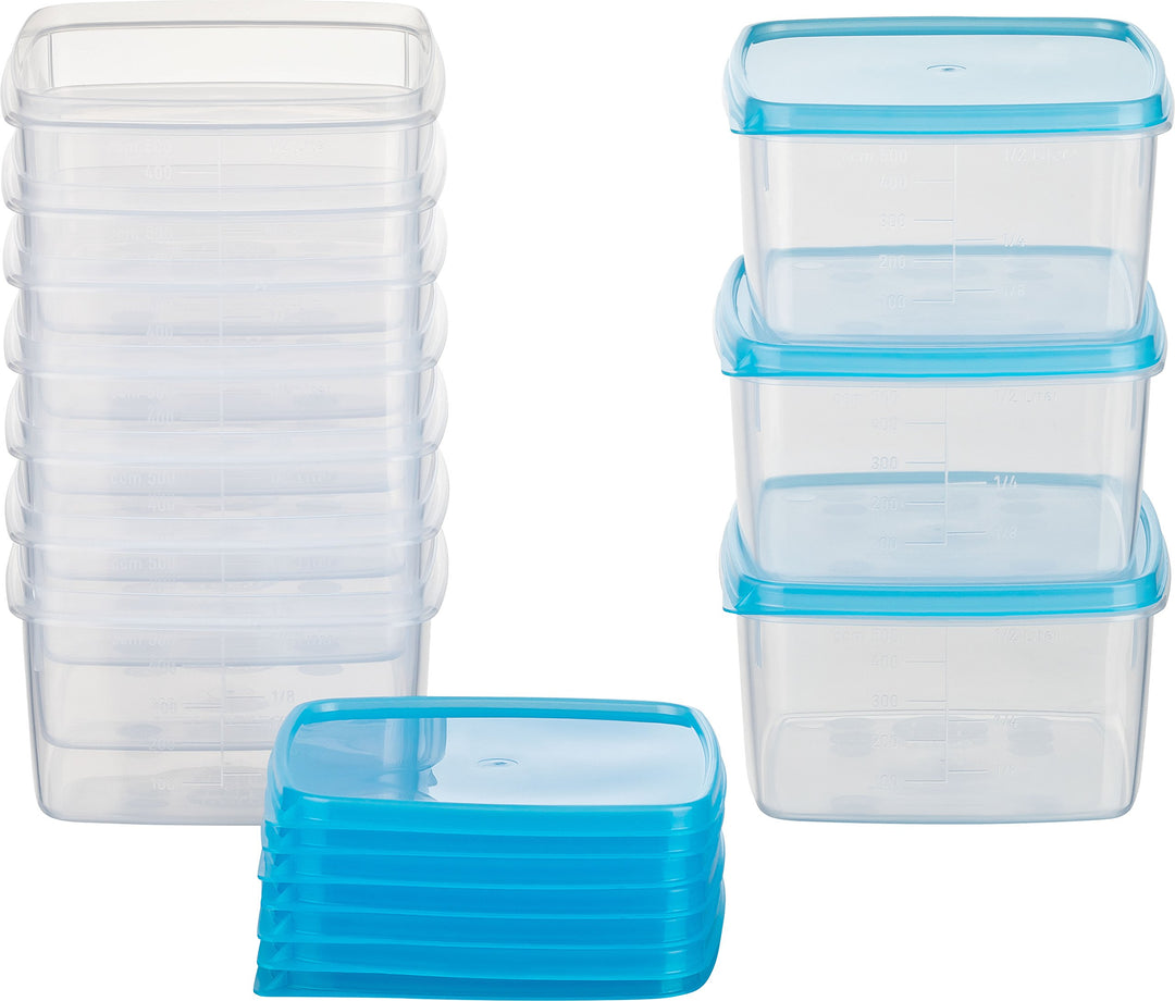 Kigima Tiefkühldose Quadratisch 11x11x6,4 cm 0,5L (10 STK) Hellblau, Grösse: 0,5L (10 Stk)