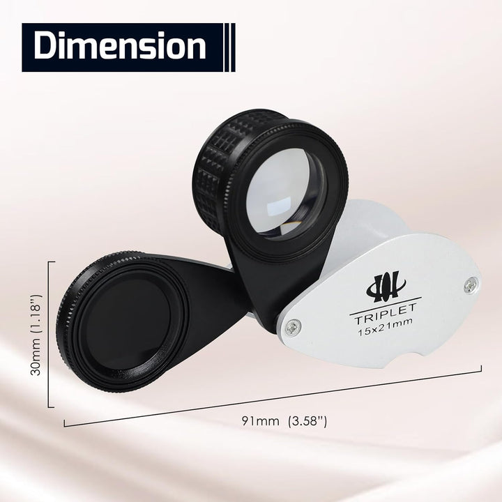 15x Vergrösserung Lupe & Jadeit-Filter 2 in 1 faltbar Schmuck Identifizierung Triplet optische Linse