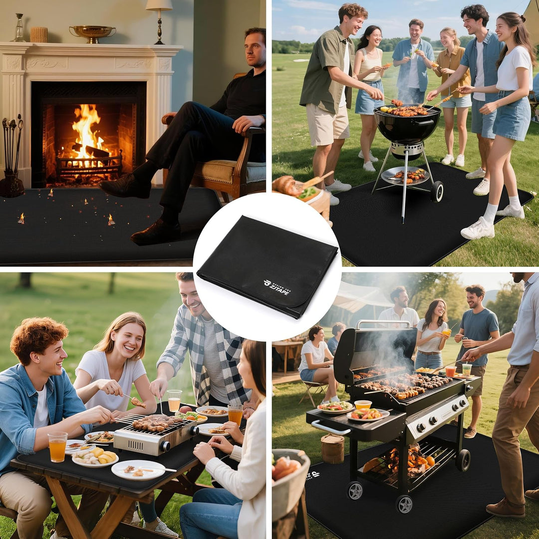 Feuerfeste Unterlage - 130x90cm Faltbare Grillmatte, Bodenschutz Grillunterlage, Silikon-Glasfaser H