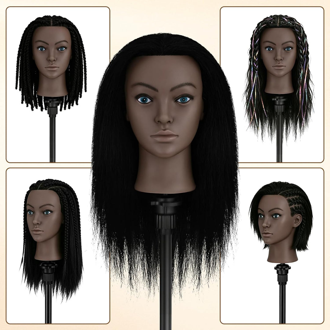 TwoWin 18 Zoll /45 cm Afro Trainingsköpfe für Friseure, Frisierkopf mit 100% Echthaar, Übungskopf Af