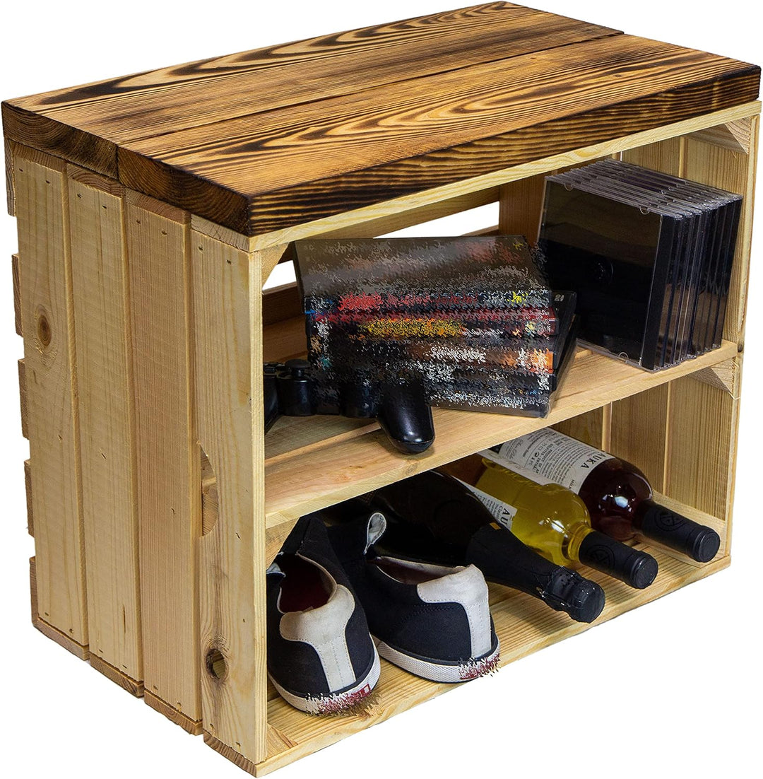 Kistenkolli Altes Land 2er Set Obstkiste aus Holz &amp; Holzplanken Schuhschrank Hocker Sitzbank Weinabl