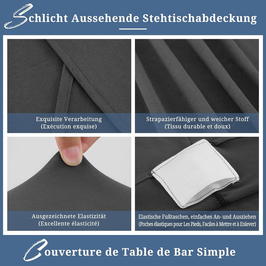 6er-Set Grau Stretch Stehtisch Husse für Bistrotisch Ø60-65 cm Spandex Stretch Tischdecke, Verstärku