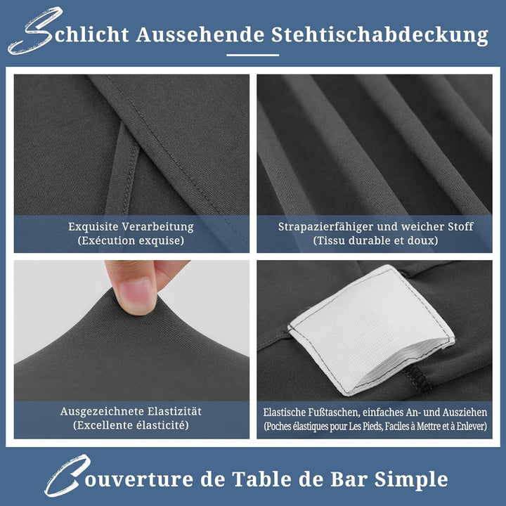 6er-Set Grau Stretch Stehtisch Husse für Bistrotisch Ø60-65 cm Spandex Stretch Tischdecke, Verstärku