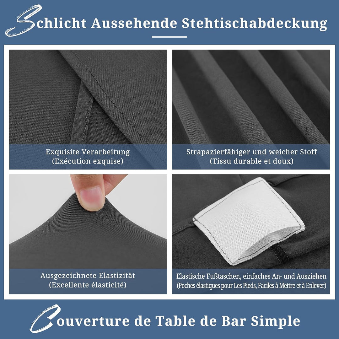 6er-Set Grau Stretch Stehtisch Husse für Bistrotisch Ø80-85 cm Spandex Stretch Tischdecke, Verstärku