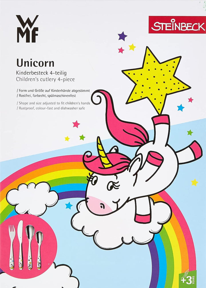 WMF Einhorn Kinderbesteck Set 4-teilig, Kinderbesteck Edelstahl, Kinderbesteck ab 3 Jahre, Cromargan