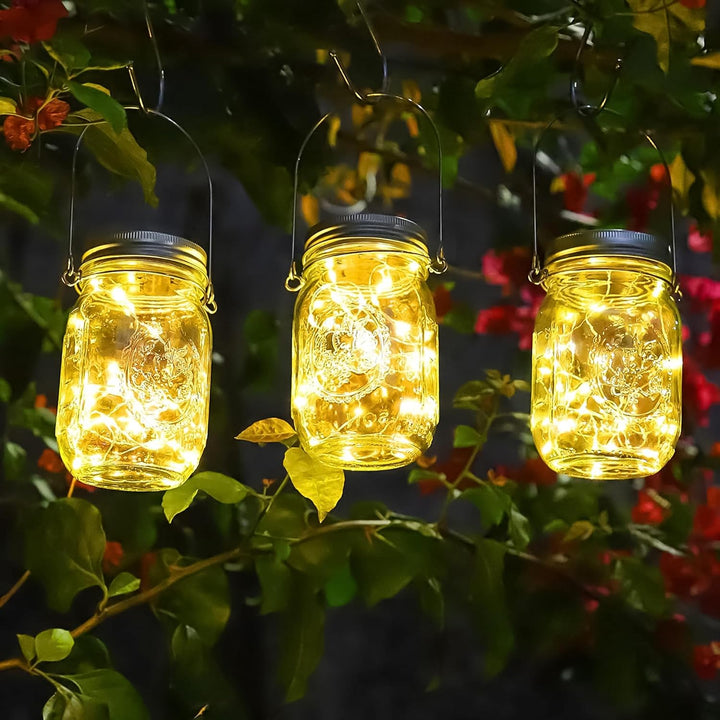 Solarlampe für aussen Garten - 4 Pack 30 LEDs Lichterkette im Einmachglas mit Griff IP65 Wasserdicht