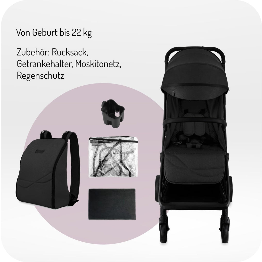MoMi Kinderwagen ANDREA mit automatischem Faltsystem, bis 22 kg Körpergewicht, 5-Punkt-Sicherheitsgu