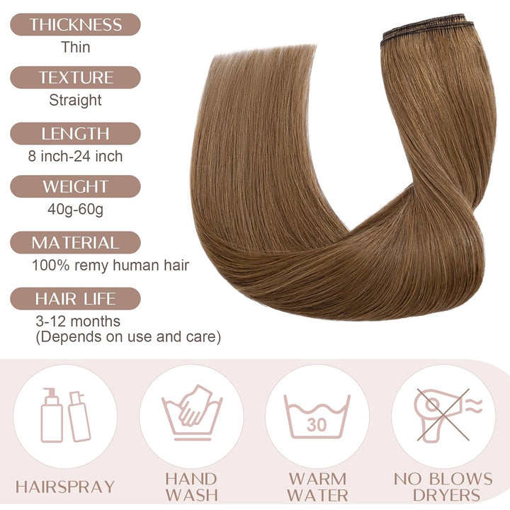 SEGO Clip in Haar Extensions Echthaar Haarverlängerungen ein Tresse 5 Clips Haarverdichtung Haarteil