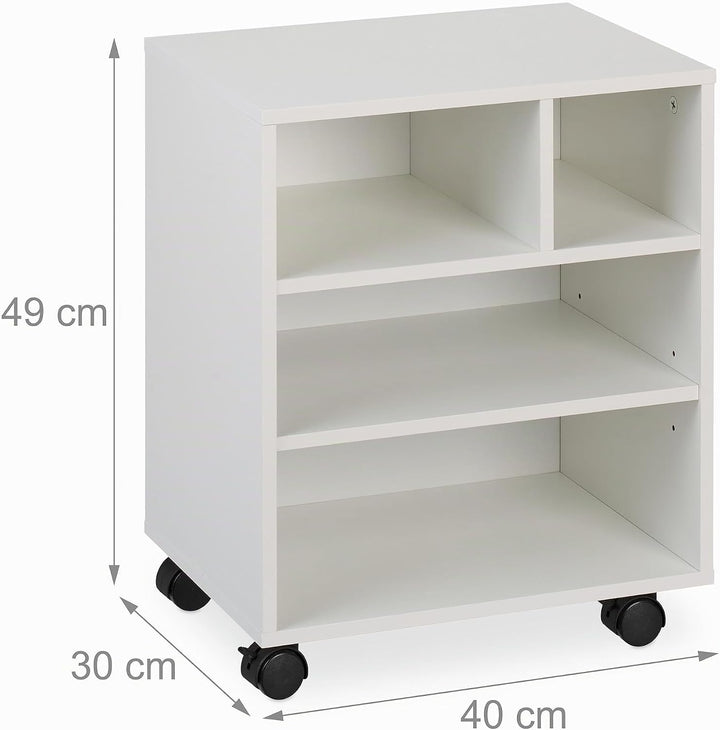 Relaxdays Rollcontainer mit 4 offenen Fächern, Büro Beistellcontainer, mit Rollen, Büroschrank, HxBx