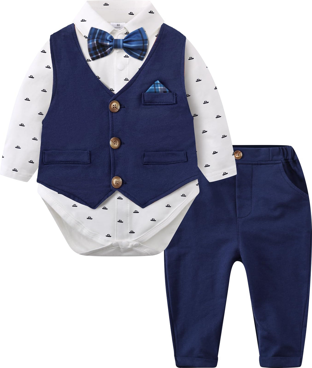 mintgreen Baby Anzug Junge, 3 Stück Formelles Outfit Taufanzug Gentleman Smoking Shirt & Weste + Hos