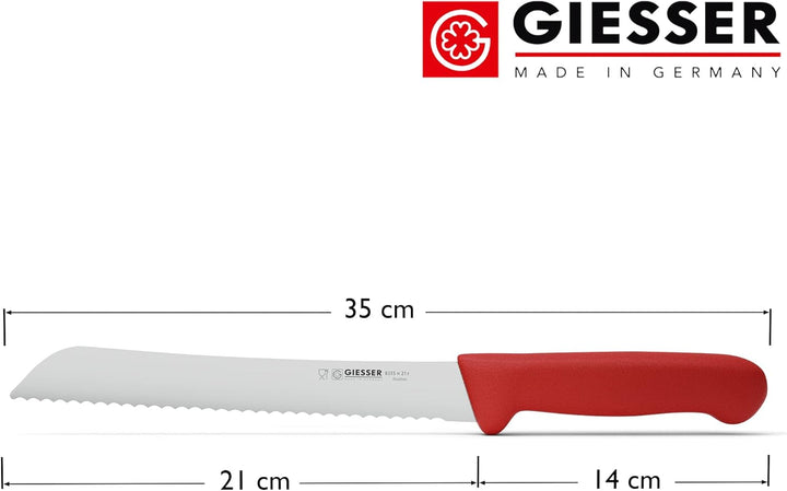 Giesser seit 1776 - Made in Germany - Brotmesser rot, Basic Red, Klinge 21 cm, Wellenschliff, rutsch