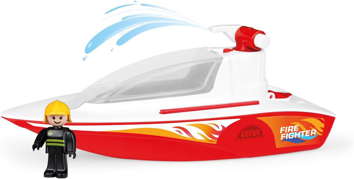 Lena BOAZZ Feuerwehrboot 36 cm, Spielzeugboot Indoor und Outdoor, für Kinder ab 2 Jahren, mit Wasser