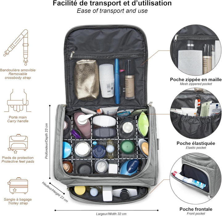 Kosmetiktasche für unterwegs, halbstarr, 25 cm, Kosmetiktasche KINSTON Grau, Grau