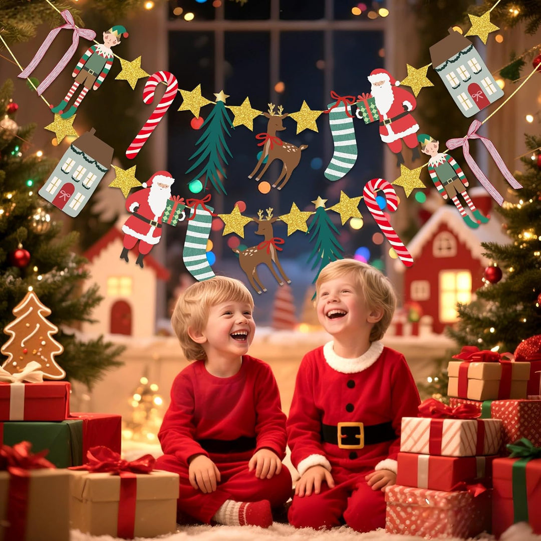 EASY JOY 2 Stück Hängende Papiergirlande Christmas Weihnachtsbanner Weihnachtsdeko Innen mit Weihnac