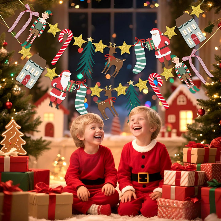 EASY JOY 2 Stück Hängende Papiergirlande Christmas Weihnachtsbanner Weihnachtsdeko Innen mit Weihnac