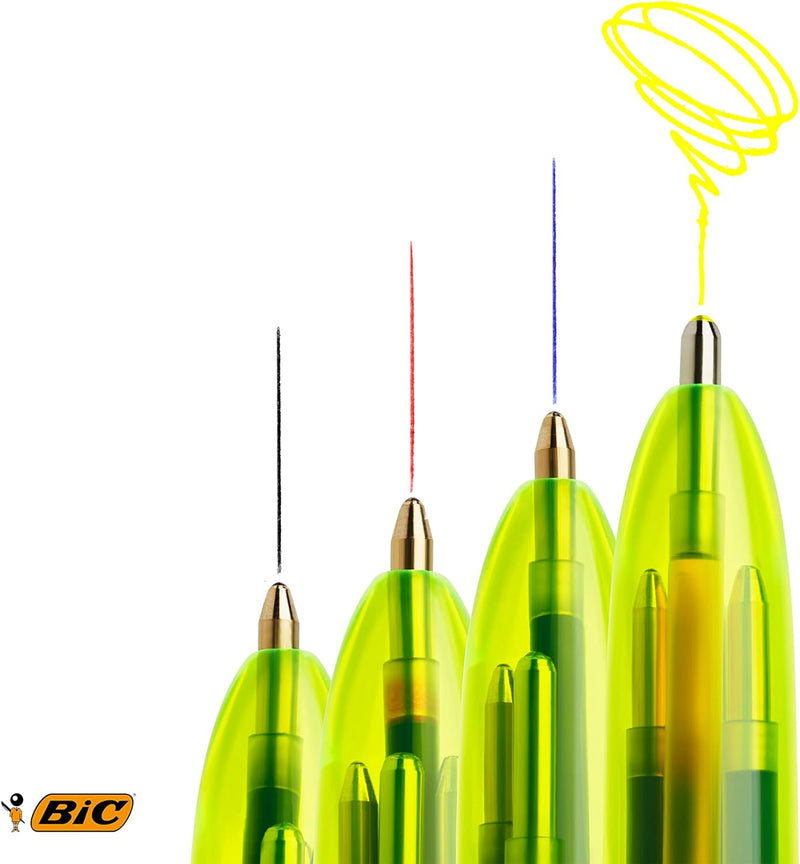 BIC 4 Farben Kugelschreiber Set 4 Colours Fluo, mit Highlight-Funktion, 12er Pack, Ideal für das Bür