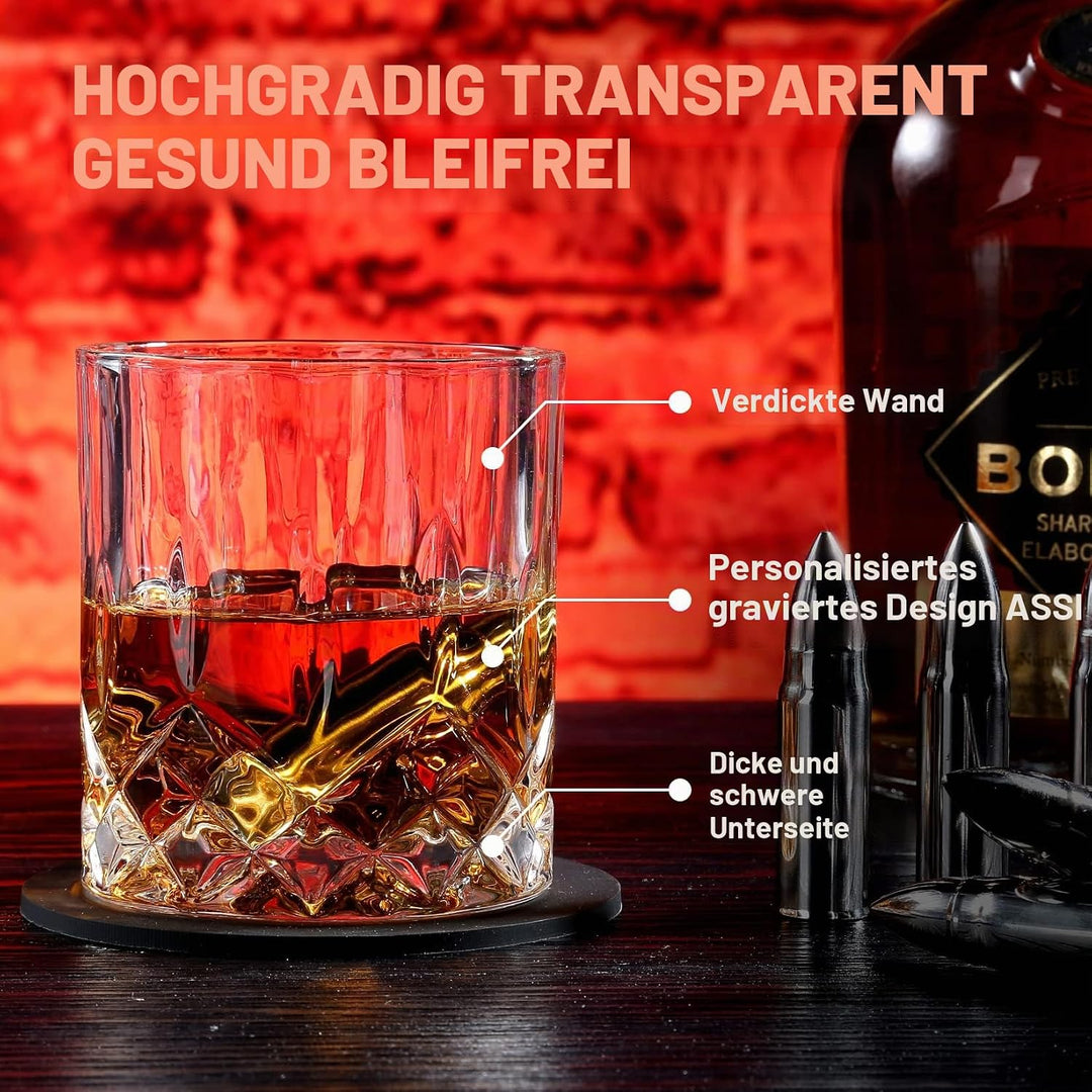 Whisky Gläser Set Ehemann- Whiskey Zubehör Set - 6 Whisky Steine - 2 Gläser, Zange & 2 Untersetzer 1