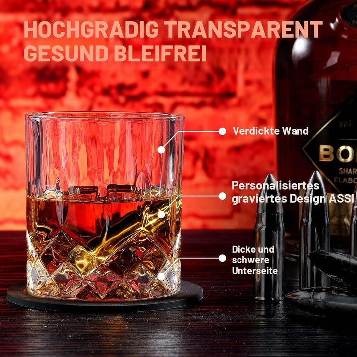 Whisky Gläser Set Ehemann- Whiskey Zubehör Set - 6 Whisky Steine - 2 Gläser, Zange & 2 Untersetzer 1