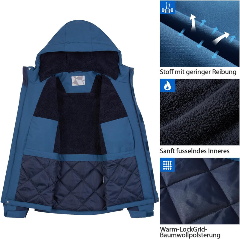 Herren-Skijacke, wasserdichte Outdoor-Jacke, winddichte Wanderjacke für Herren, Fleece-Futter, abneh