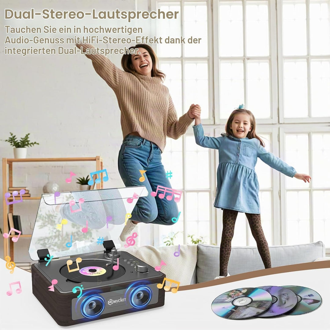 Mycket CD Player Tragbar mit Bluetooth 5.0, CD Musik mit Fernbedienung, HiFi-Dual-Stereo-Lautspreche