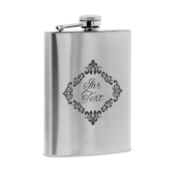 stempel-fabrik – personalisierbarer Flachmann aus Edelstahl mit Name – Motiv Ornament – Taschenflasc