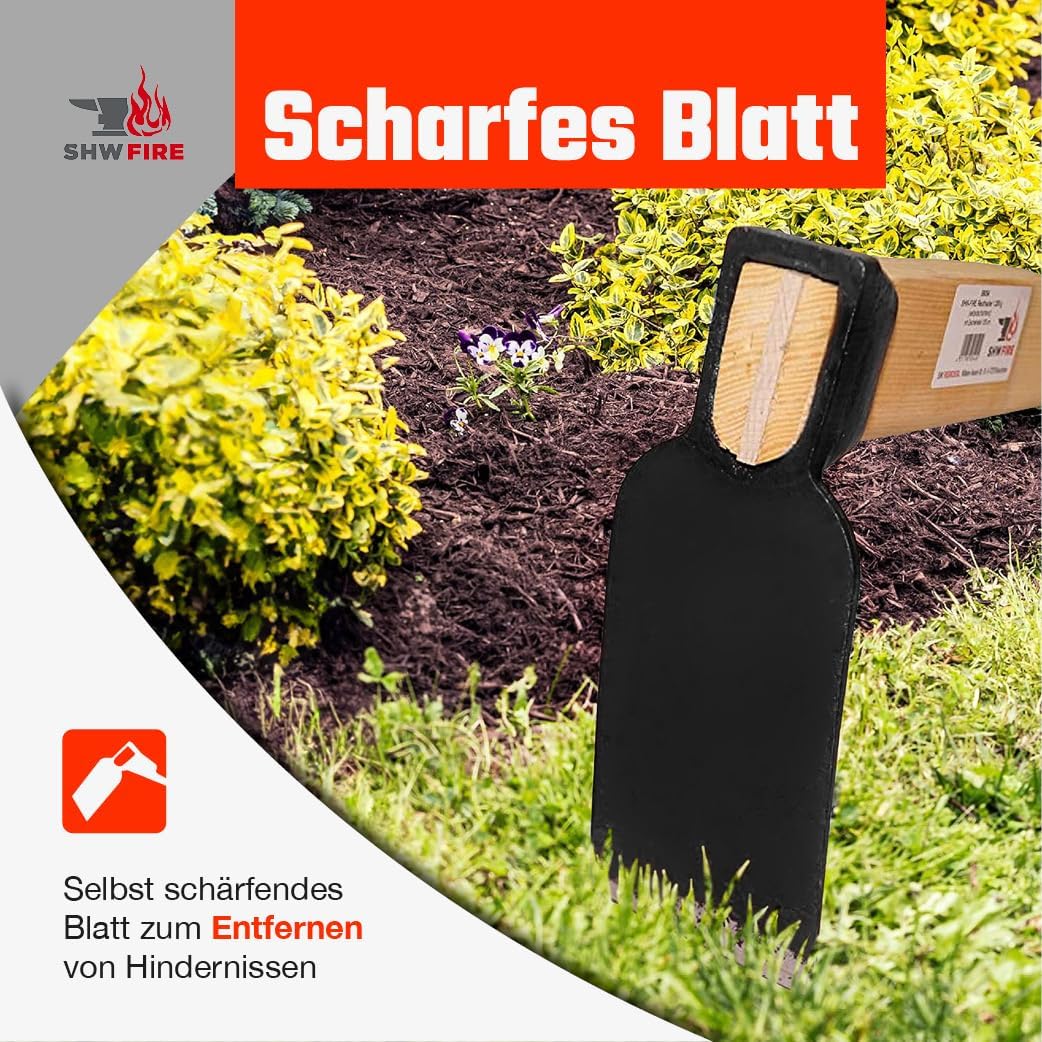 Hartboden-Reuthacke mit scharfer Hacke - 135 cm Eschenholzstiel, Wurzelentferner & Unkrauthacke für