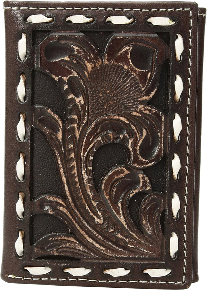 Ariat Unisex-Adults Floral Inlay Buck Edge Trifold Wallet, Brown