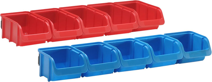 hünersdorff 656820 Sichtboxen-Set, 2 x Kunststoffschiene, 5 x Grösse 1, 5 x Grösse 2 blau-rot Rot/Bl