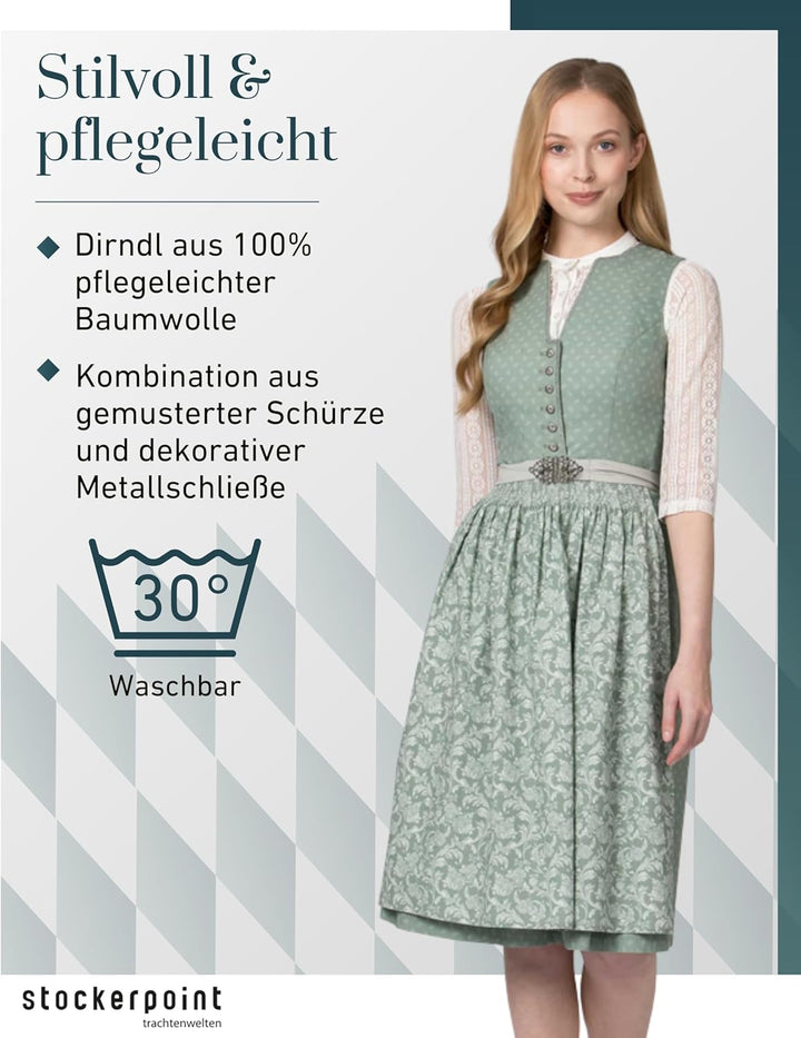 Stockerpoint Damen Dirndl Franka Kleid für besondere Anlässe 42 Salbei, 42 Salbei