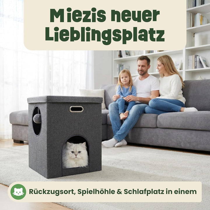 zooprinz katzenhöhle cat cave – kuschelhöhle für Katzen & grosse Katze, warmes katzenbett beige mit